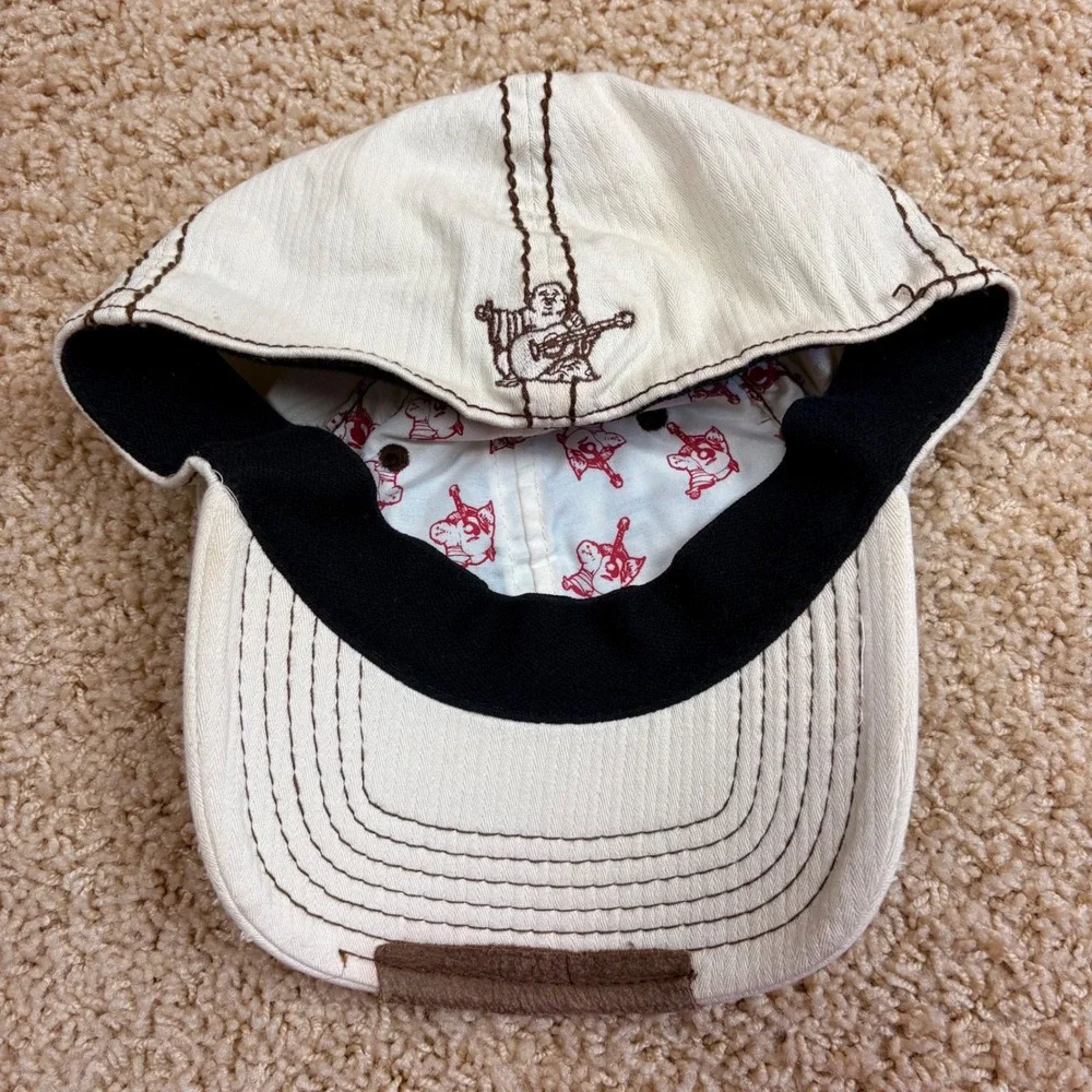 True‎ Religion Buddha Y2K Cream Hip Hop Contrast Stitch A-Flex Distressed Hat OS